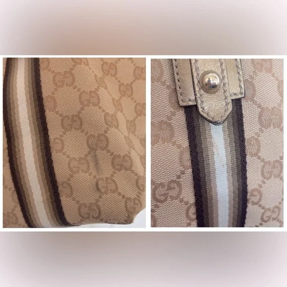 EUC [Gucci] Authenticated Monogram Canvas Jolicoeur Tote Handbag Beige w/ Gold - Picture 15 of 16